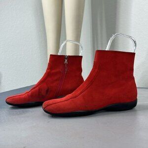 Prada Suede Midi Flat Contrast Stitched Raised Seam Linea Rosa Boots Booties